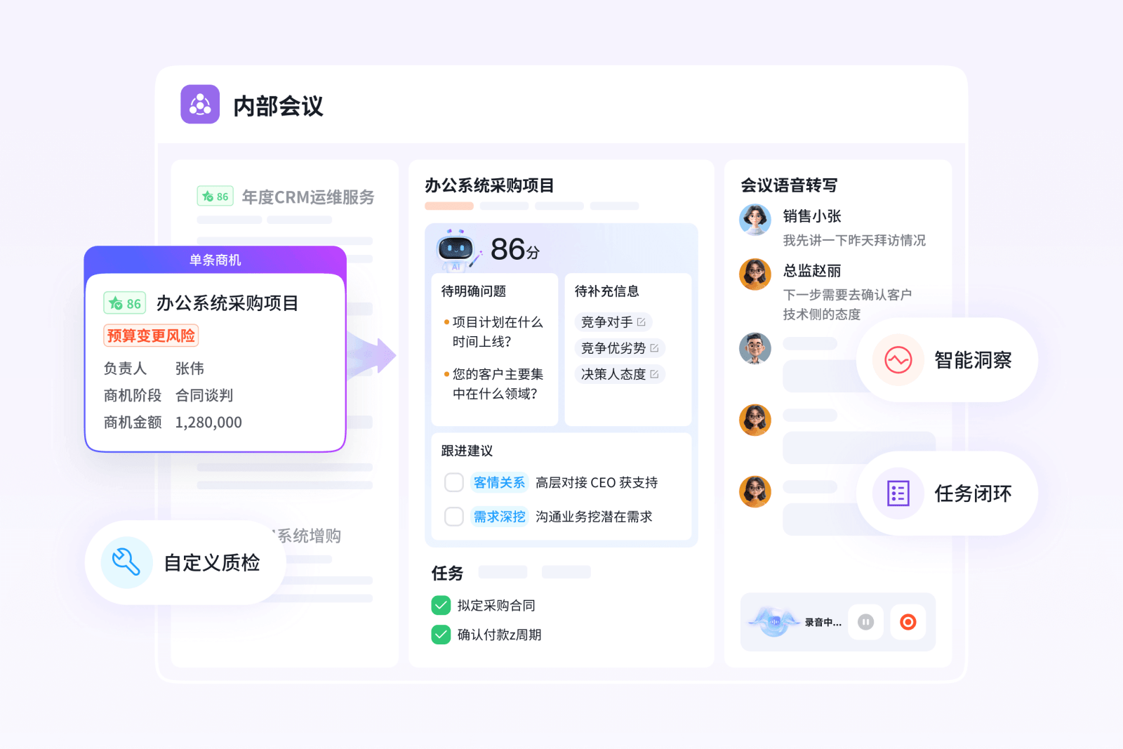 AI会议督导与任务管理界面截图