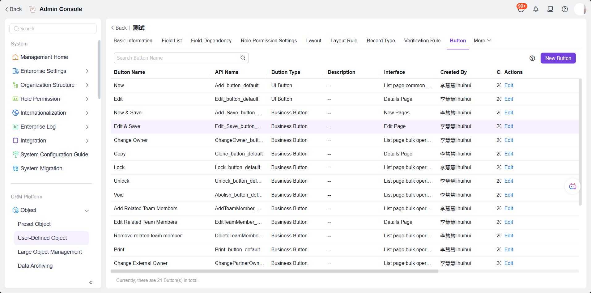 Object Button List - Save Edit