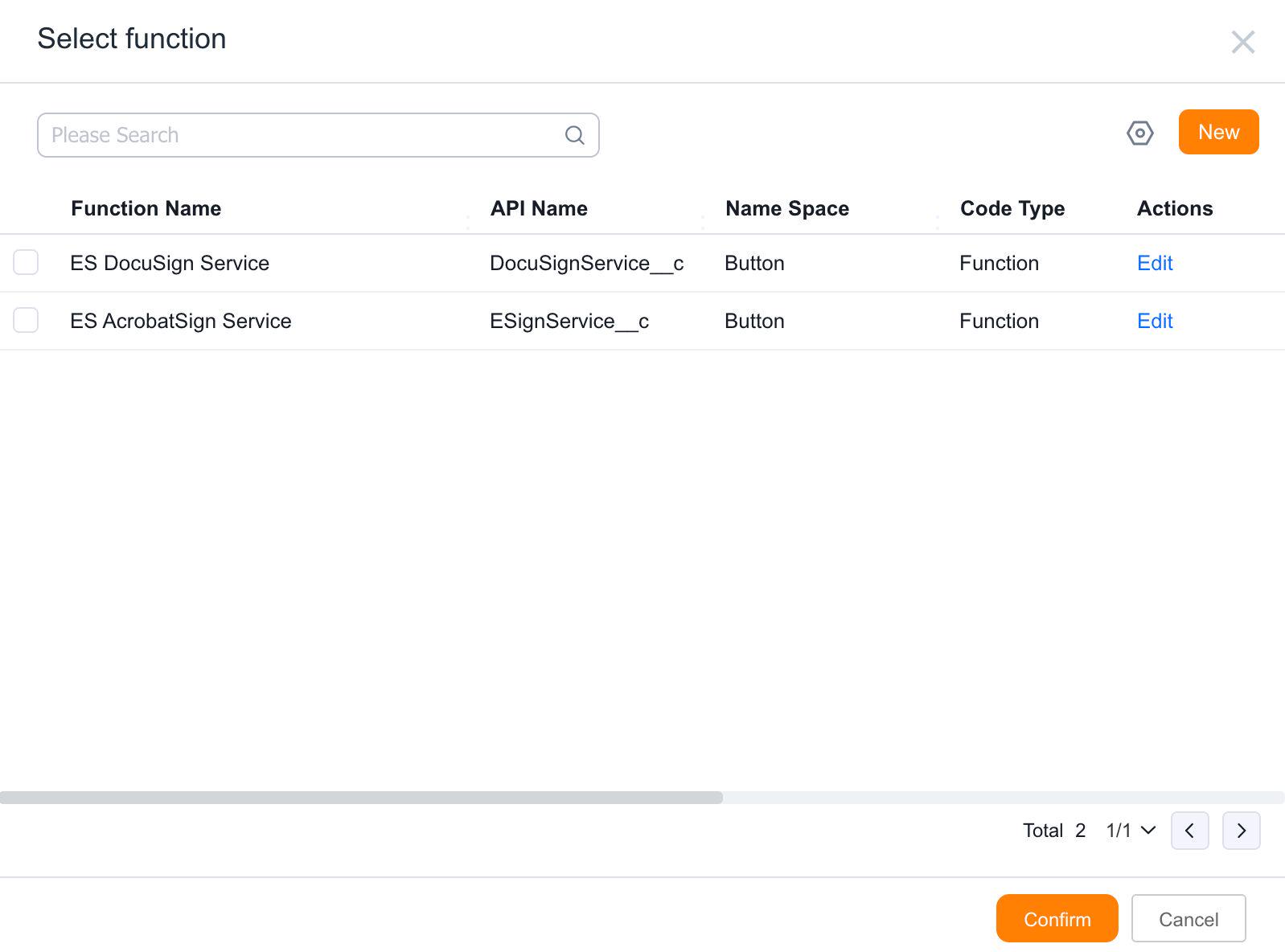 Function Selection Page