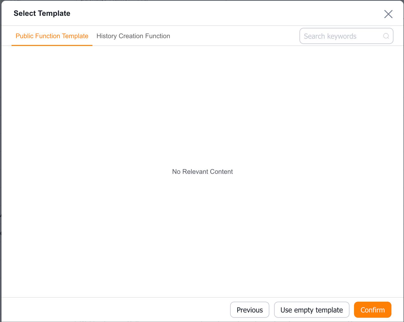 Function Template Selection Page